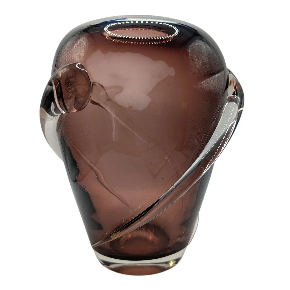 Vintage Purple Vase Large Amethyst Glass‎ Attached Clear Glass Swirls SEE